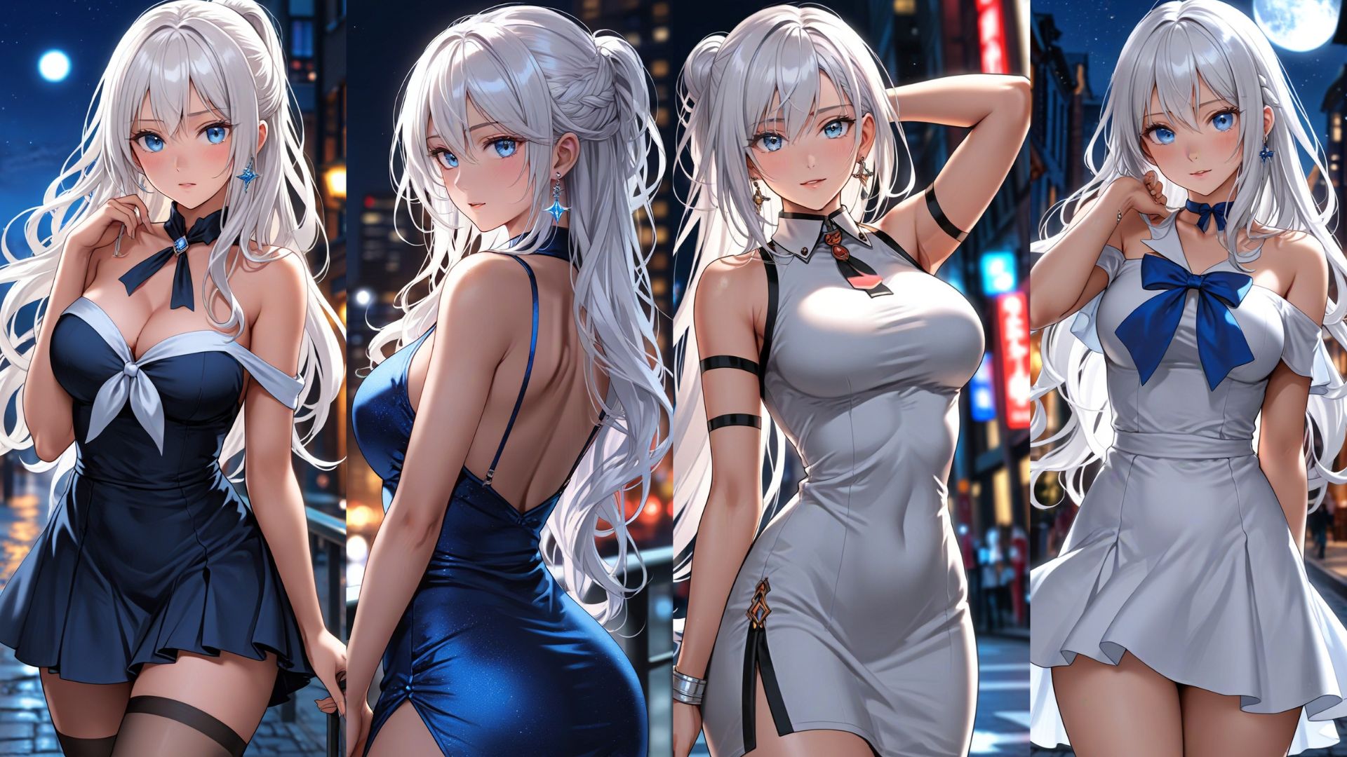 You are currently viewing Anime Girl Moonlight , white hair, blue eyes || 4K Wallpaper || Free HD